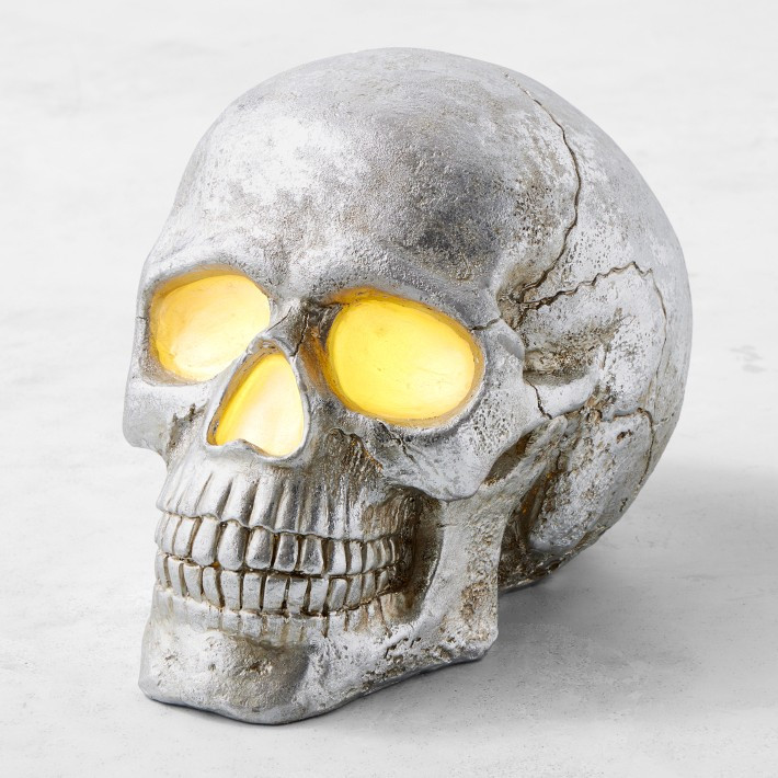 Pre-Lit Silver Skull | Williams-Sonoma
