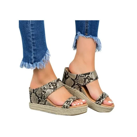 Zodanni Ladies Womens Snake Skin Printed Platform Slip On Heel Wedge Summer Sandals Sliders | Walmart (US)