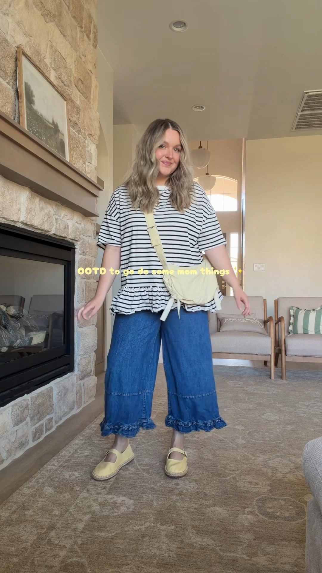 Mom ootd ✨ cutest comfy top and pants from free people~ I rented from nuuly! Top is a size small (oversized fit) and pants are a size medium (fit true to size, could size up if I wanted to)