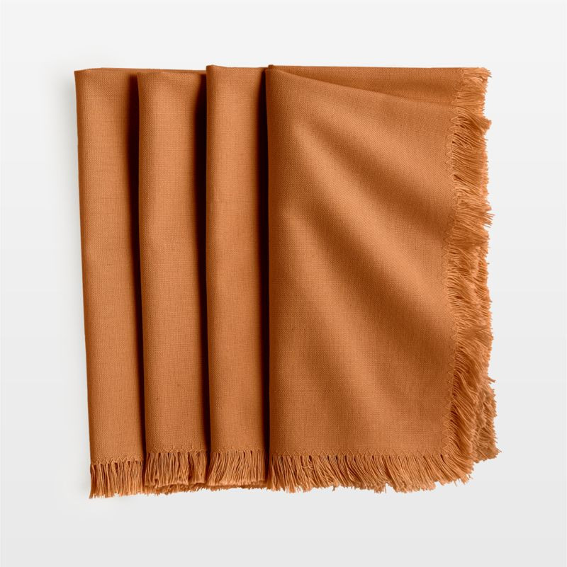 Craft Almond Brown Organic Cotton Fringe Napkins, Set of 4 + Reviews | Crate & Barrel | Crate & Barrel