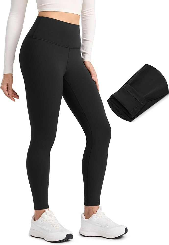 CRZ YOGA Matte Fleece Lined Leggings 28'' - Thermal Casual Lounge Workout Womens Yoga Full Length... | Amazon (US)