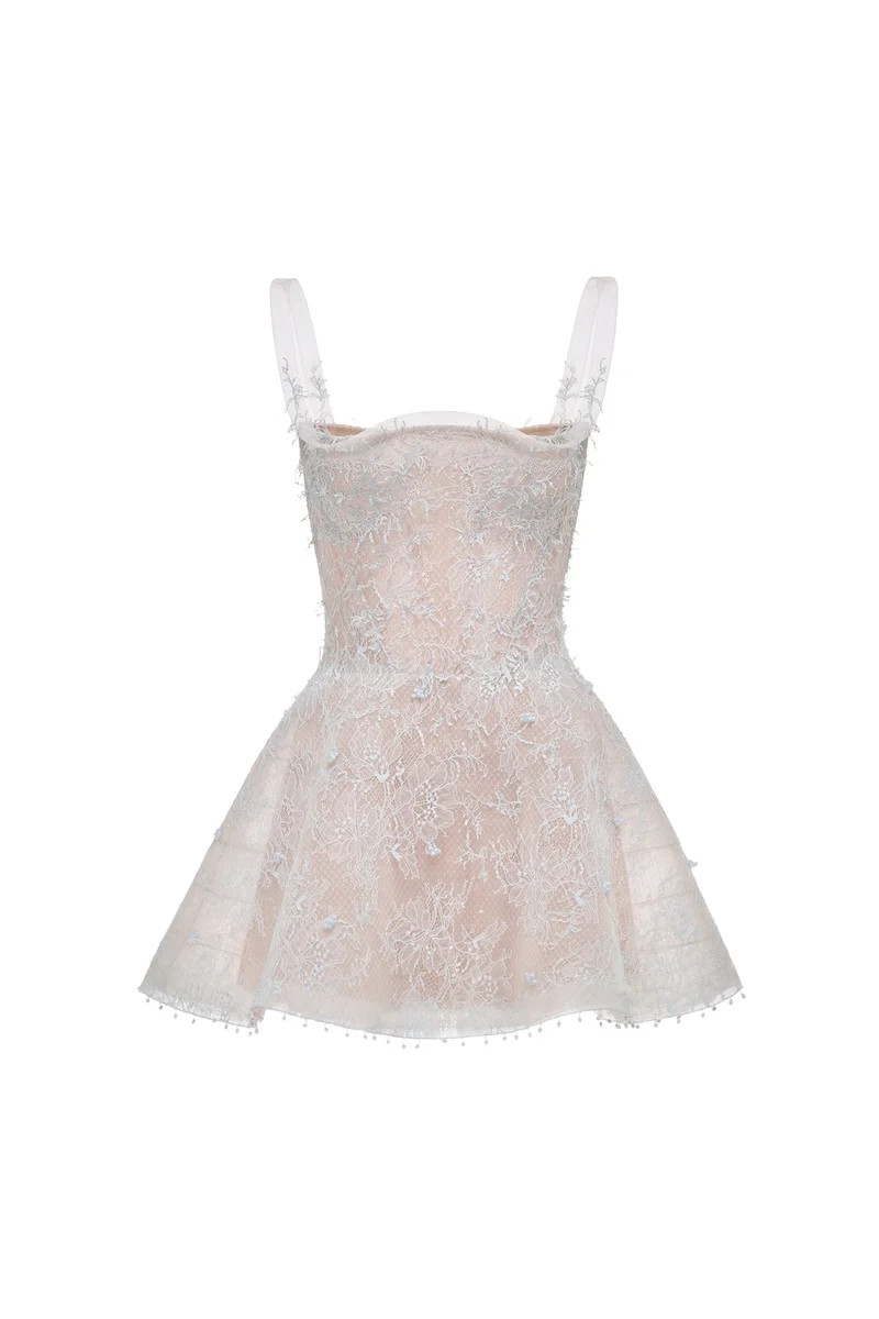 BLUE STRAIGHT NECKLINE SKATER DRESS | CULT MIA UK LTD