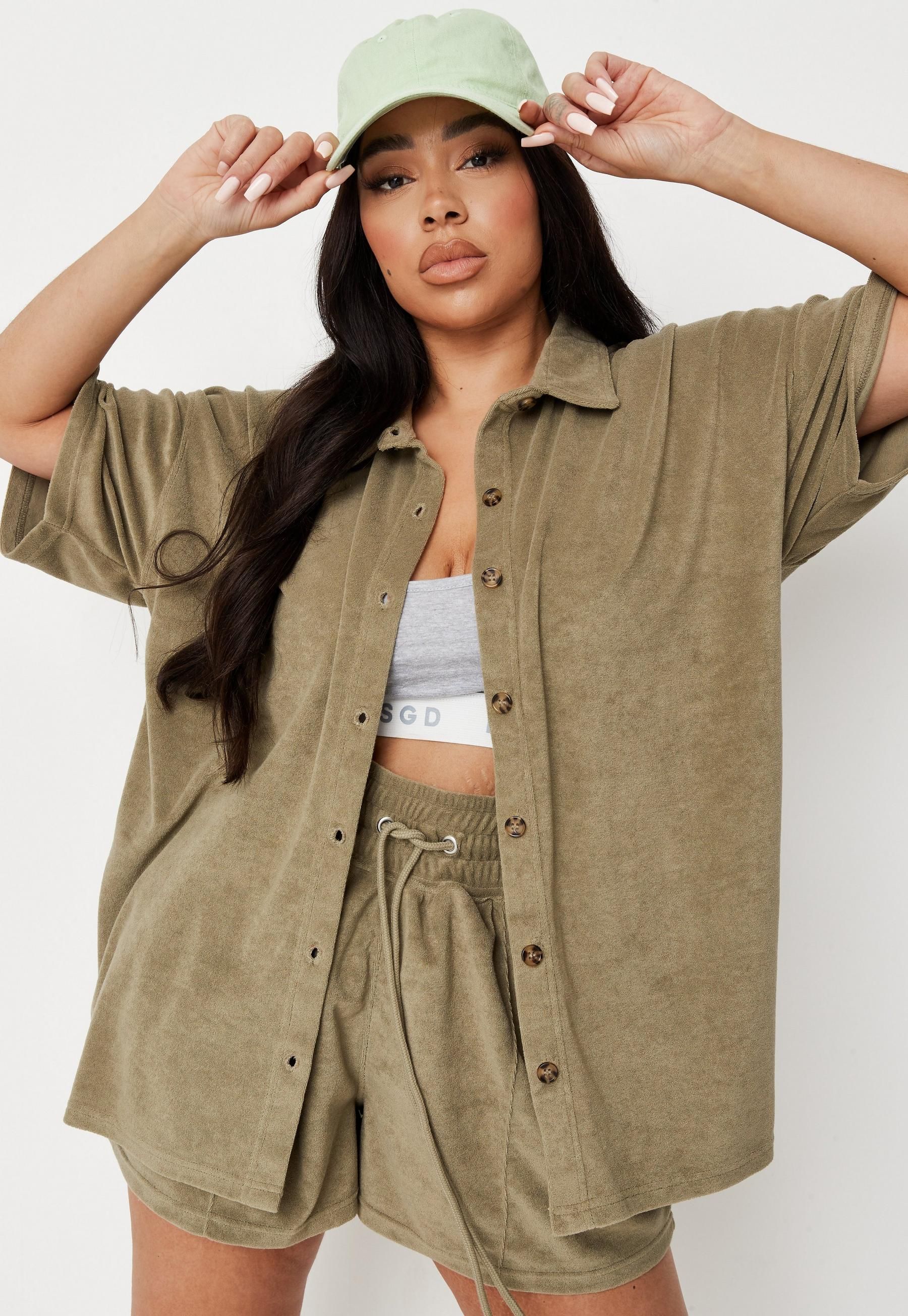 Hannah Renée Edit Plus Size Green Towelling Short Sleeve Oversized Shirt | Missguided (US & CA)