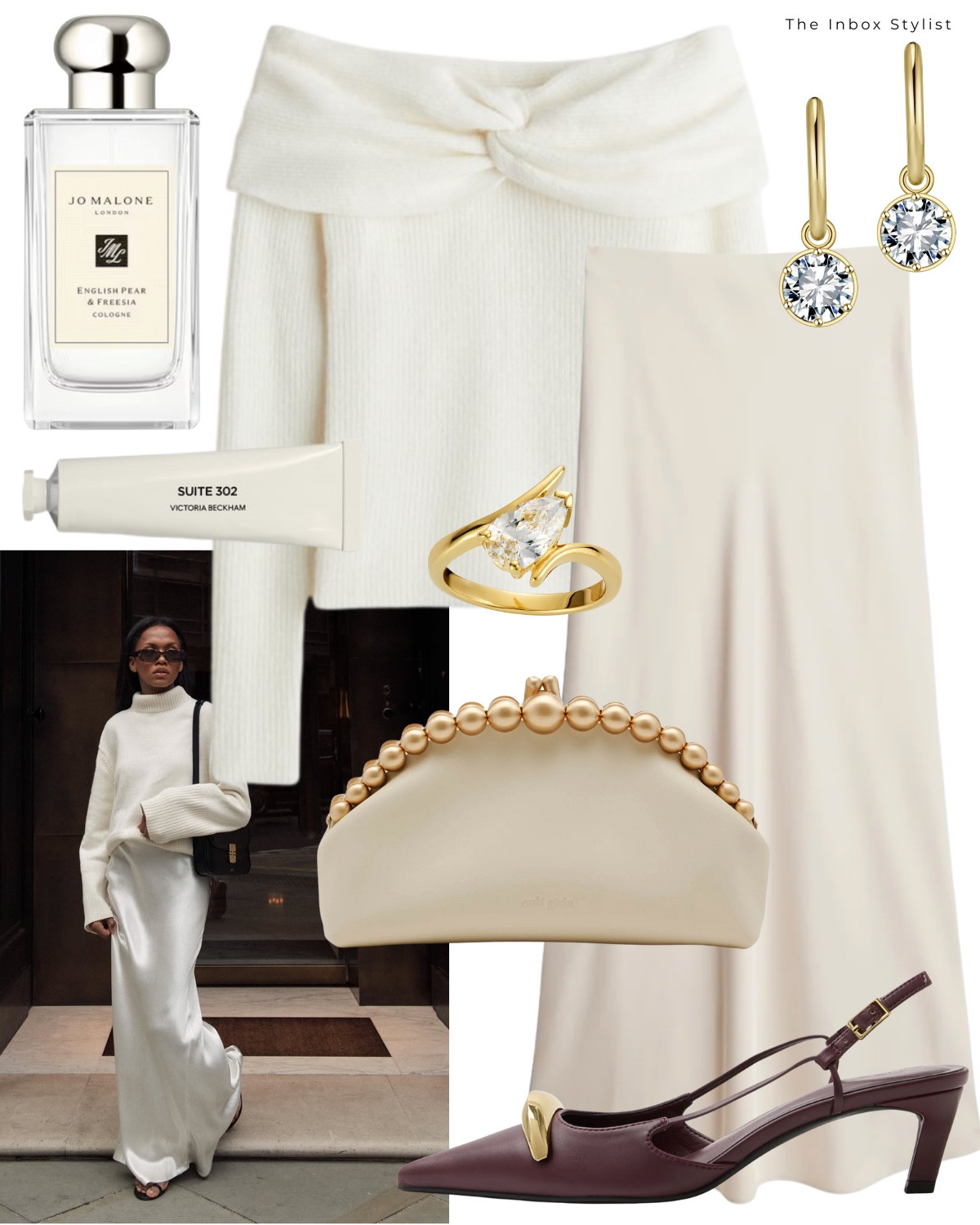 Love the elegance of an off-the-shoulder jumper.

Including cream jumper, cream slip skirt, burgundy heels, cream & gold clutch bag, diamond ring, diamond drop earrings, perfume, hand cream  

#LTKwinter #LTKuk #LTKstyletip