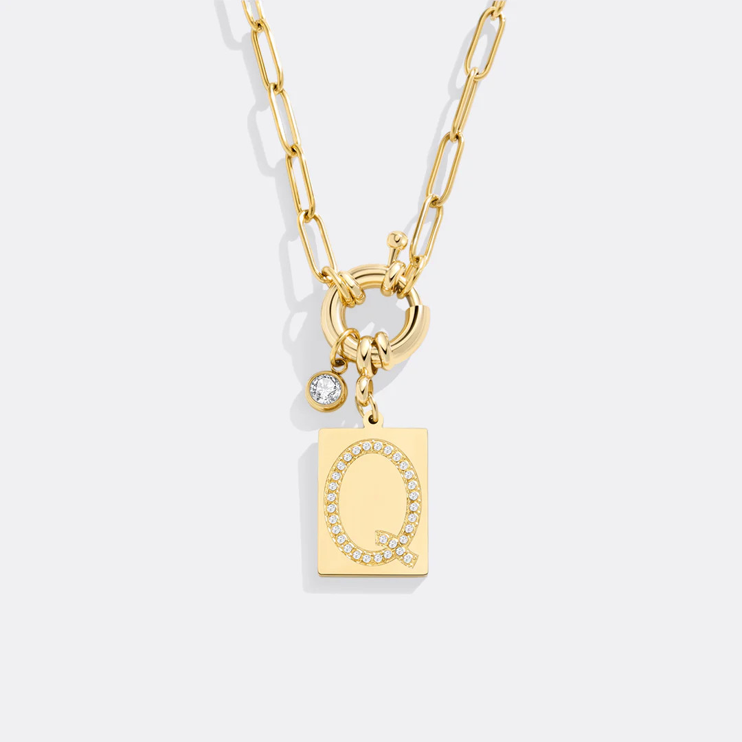 Pave Initial Pendant Necklace with Paperclip Chain | Mint & Lily