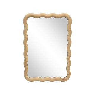 PARISLOFT 18.8 in. W x 27.2 in. H Rectangle Wavy Framed Natural Wood Wall Mirror HC06013 - The Ho... | The Home Depot