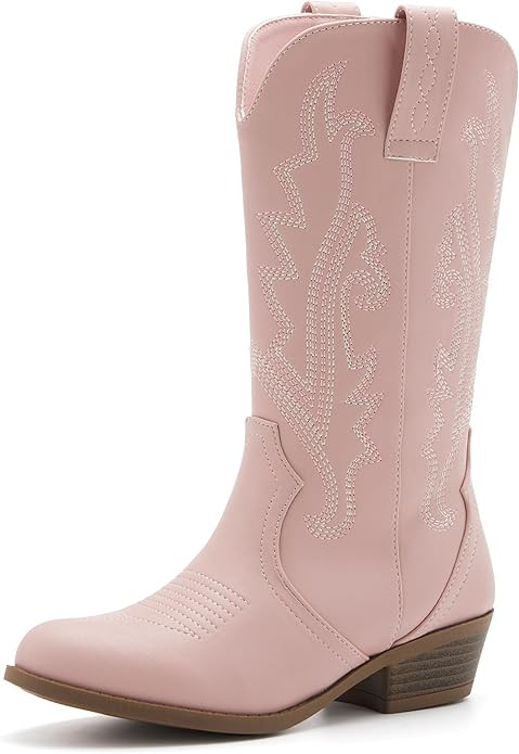 Kids Western Boots Embroidered Cowgirl Cowboy Boots Boys Girls Mid Calf Round Toe Riding Shoes Li... | Amazon (US)