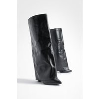 Womens Fold Over Heeled Boots - Black - 6 | boohoo (US & Canada)