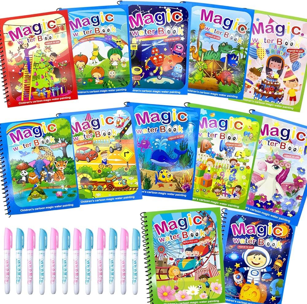 12 Pack Water Coloring Books,Water Doodle Book Toys,Reusable Water Painting Book for Toddlers,Edu... | Amazon (US)