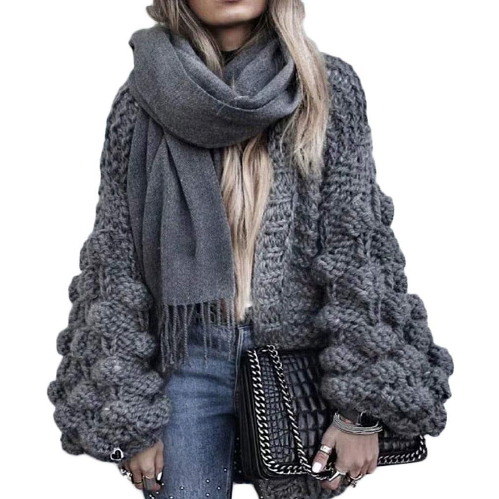 Women Cardigan Sweater Hand-Knitted Pom Pom Sleeve Dress Sexy Open Front Coats | Amazon (US)