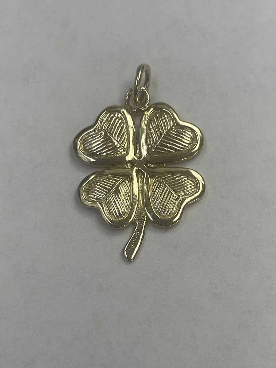 14K Yellow Gold Four Leaf Clover Charm Pendant | eBay US