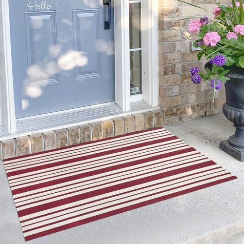 KILOCOCO Striped Rug 2.3'x3.6' Indoor Outdoor Rugs Christmas Front Door Mat Hand Woven Cotton Was... | Amazon (US)