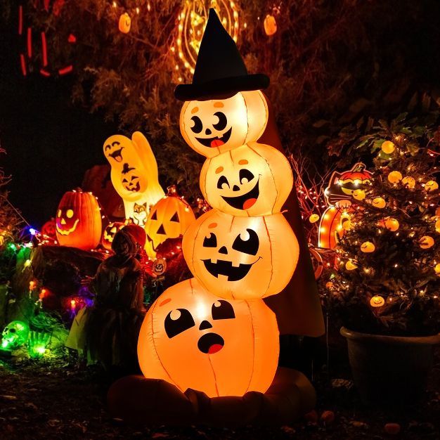 Costway 6.8FT Halloween Inflatable Pumpkin Combo Blow up Pumpkins w/ Witch’s Hat | Target