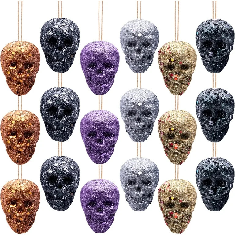 Monebena 20 PCS Halloween Mini Glitter Hanging Skull Heads-Colorful Foam Hanging Skeleton Head De... | Walmart (US)