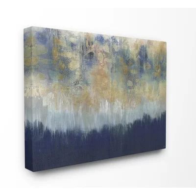 'Abstract Gold Blue' Painting Print Highland Dunes Format: Wrapped Canvas, Size: 36" H x 48" W x 1.5 | Wayfair North America