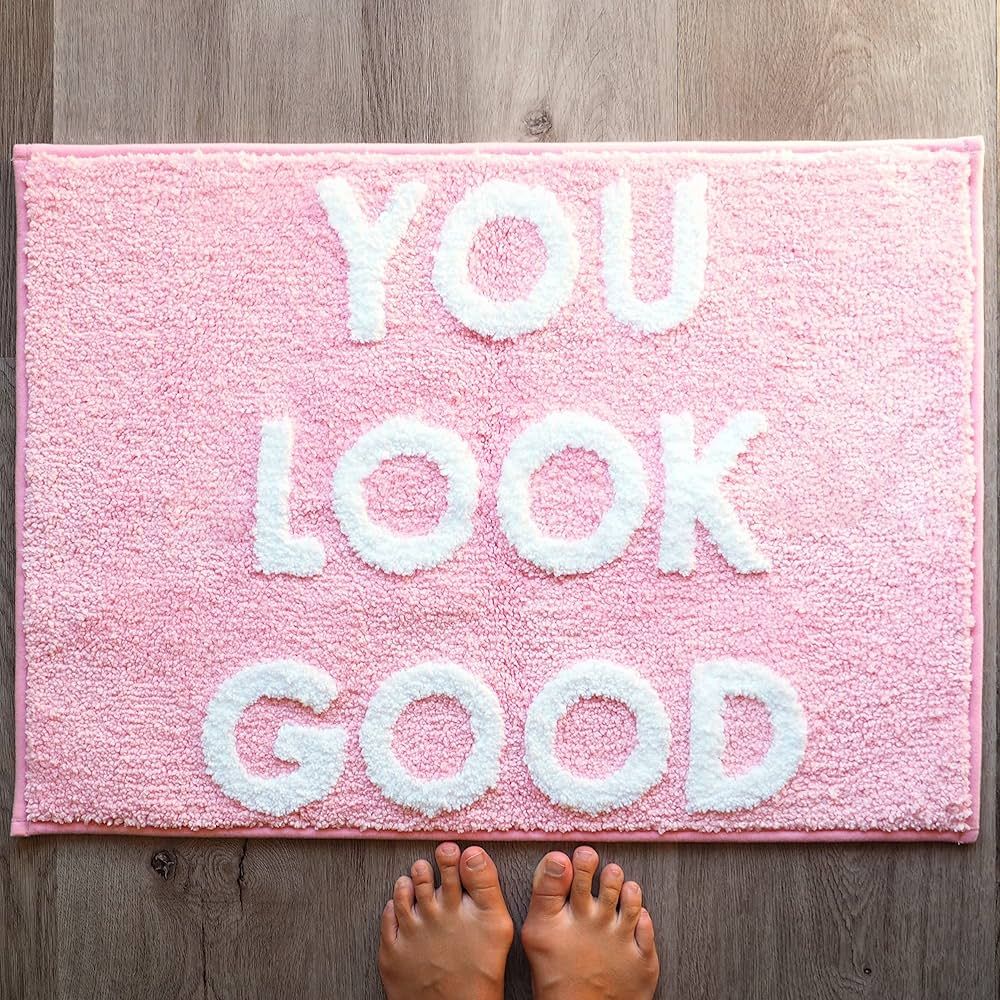 You Look Good Bath Mat Light Pink Blush Cute Bathroom Rugs for Girls Hello Gorgeous Peach Coral B... | Amazon (US)