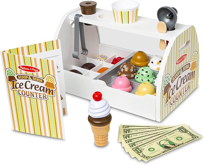 Melissa & Doug Wooden Scoop and Serve Ice Cream Counter (28 pcs) - Play Food and Accessories - Pr... | Amazon (US)