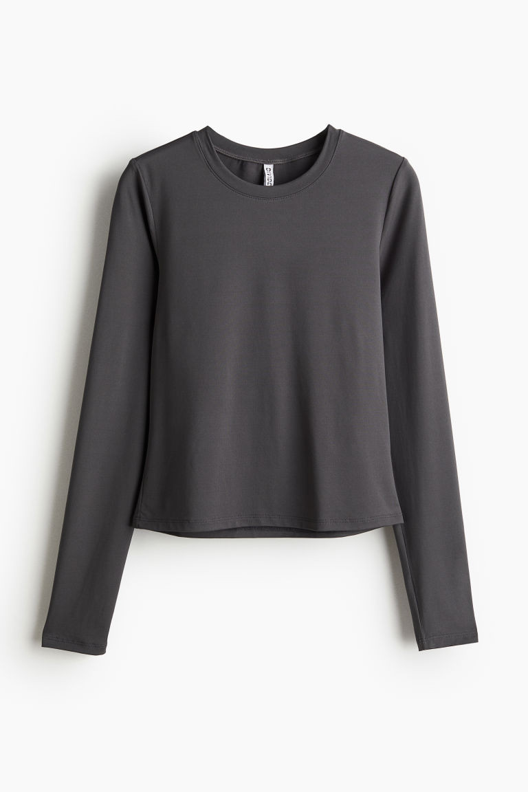 H & M - Long-Sleeved Microfiber Top - Gray | H&M (US + CA)