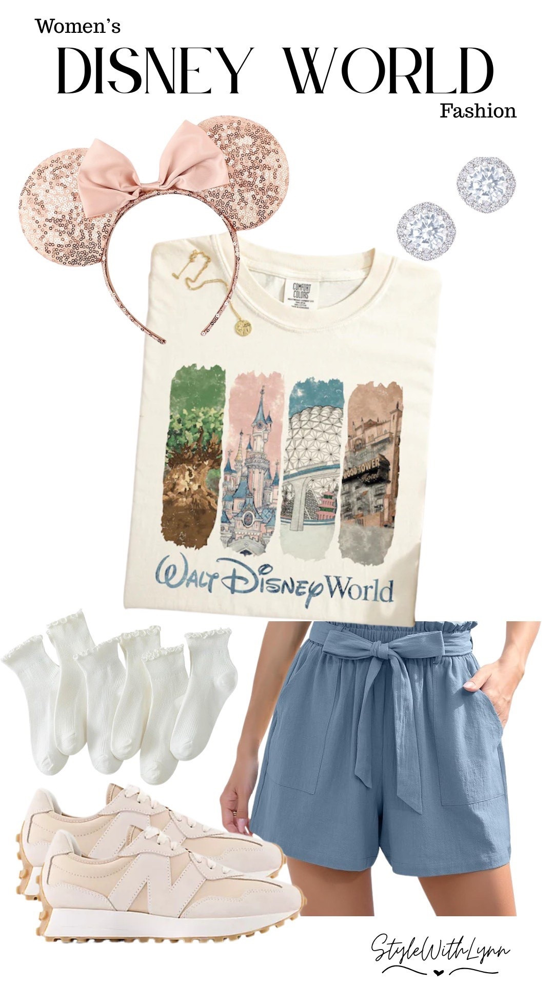 If you’re planning a magical day at Walt Disney World, this comfy and cute park outfit is a must!  Featuring a vintage-style Disney parks tee, pastel blue shorts, and comfy New Balance sneakers. Perfect for park-hopping in style. Add a touch of sparkle with rose gold Minnie ears and dainty accessories for that extra pixie dust! 

Disney World Outfit | Women’s Park Day Look | Cute & Comfy Disney Outfit | Minnie Ears Style | Disney Fashion Inspiration | Disney World Outfit Ideas 2025 | Park Hopping Outfit | Summer Disney Style | Amazon Finds | Etsy Finds | New Balance Sneakers 327 | ruffle socks 

 #LTKStyleTip 

#LTKootd #LTKTravel