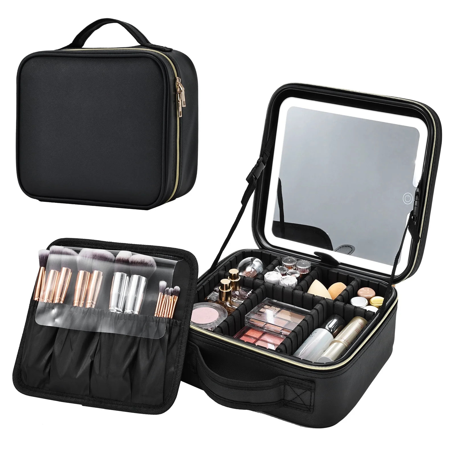 Portable Makeup Bag with LED Mirror Travel Makeup Case Large Cosmetic Train Case with Brush Holde... | Walmart (US)