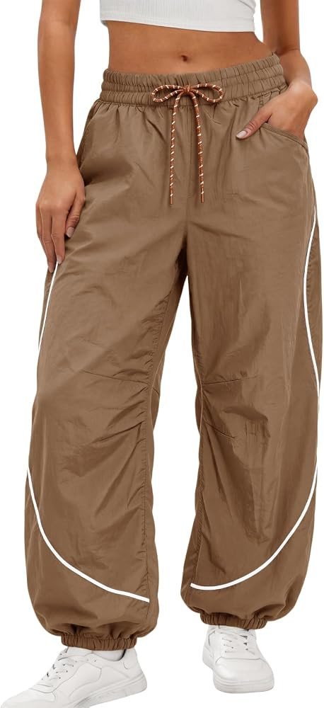 Aoysky Womens Parachute Track Pants Baggy Wide Leg Elastic High Waisted Drawstring Jogger Pants w... | Amazon (US)