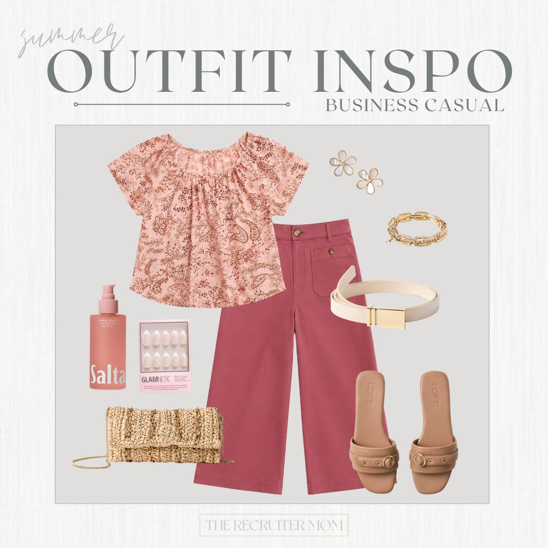 Pink summer workwear done right 🌸 Floral blouse, cropped trousers, neutral slides, and woven accessories for an easy business casual look. #LTKstyle

#LTKWorkwear #LTKSeasonal #LTKOver40 #LTKMidsize