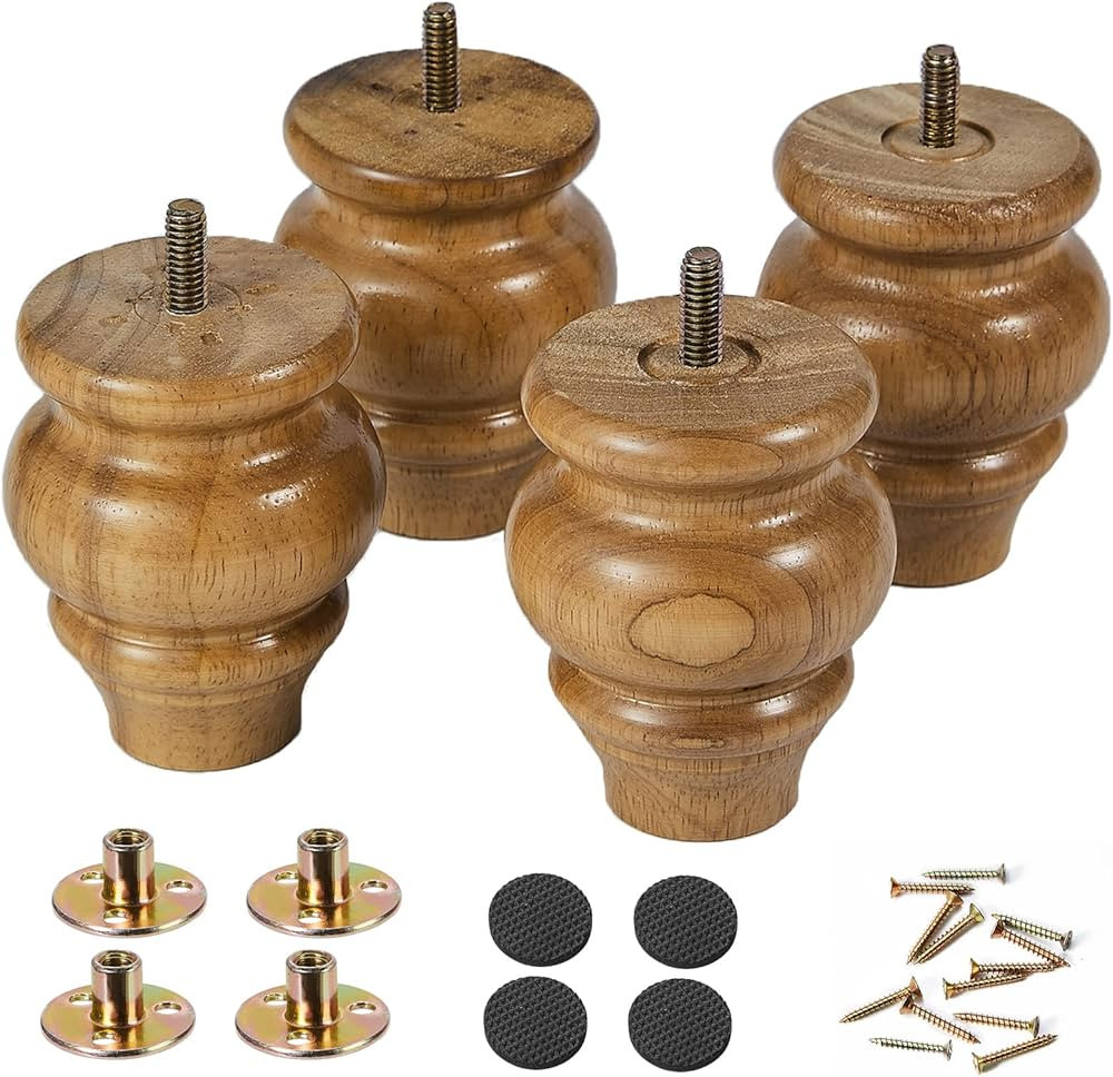 Wood Furniture Legs Sofa Legs Pack of 4,Round Couch Legs Espresso Mid Century Desk Legs,Sofa Repl... | Amazon (US)