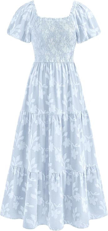 PRETTYGARDEN Women's 2026 Summer Boho Maxi Dresses Floral Short Sleeve Square Neck Smocked Flowy ... | Amazon (US)