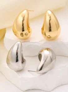 2pairs Elegant Stainless Steel Water Drop Shaped Earrings Set For Women, Suitable For Daily, Part... | SHEIN