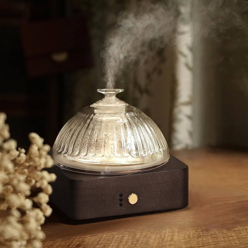 Glass Dome Essential Oil Diffuser with Glass Reservoir & Wood Base-Plastic Free, 200ml Ultrasonic... | Amazon (US)