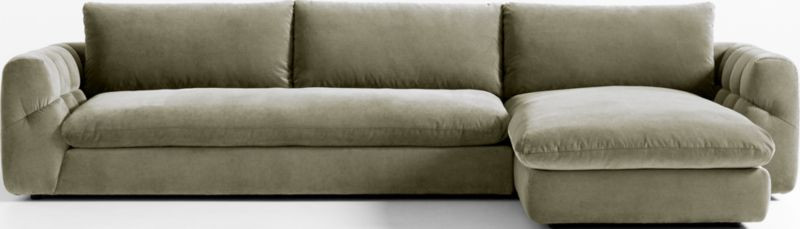 Cambria Green Velvet 2-Piece Right-Arm Chaise Sectional Sofa + Reviews | Crate & Barrel | Crate & Barrel
