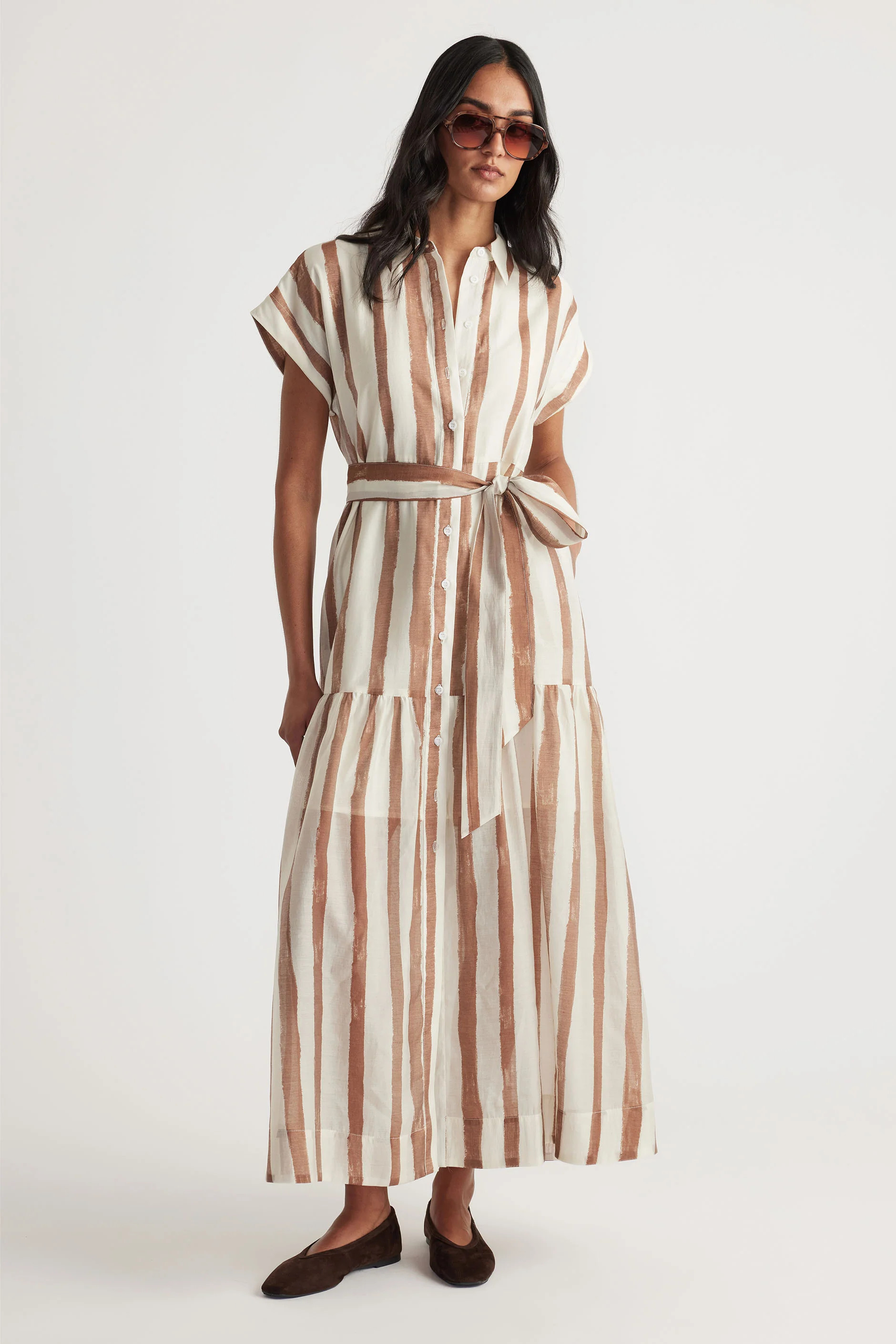 Tamara Tiered Maxi Shirt Dress - Painted Stripe | DECJUBA