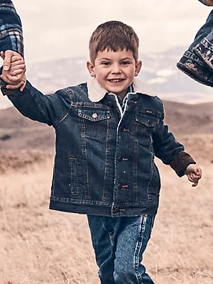 Boy's Wrangler® Western Styled Sherpa Lined Denim Jacket Rustic | Wrangler
