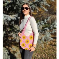 Pink Crochet Sunflower Bag, Knit Grannysquare Shoulder Bags, Floral Mini Daisy Purse, Tote Bag | Etsy (US)