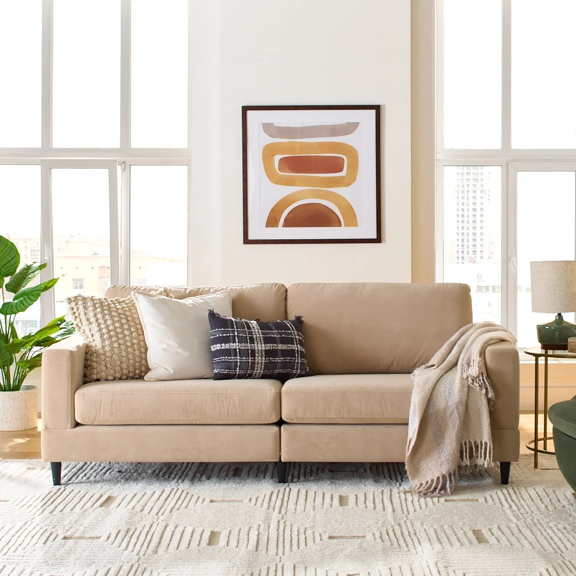Better Homes & Gardens Springwood Wood Frame 83.46" Couch, Beige Velvet - Walmart.com | Walmart (US)