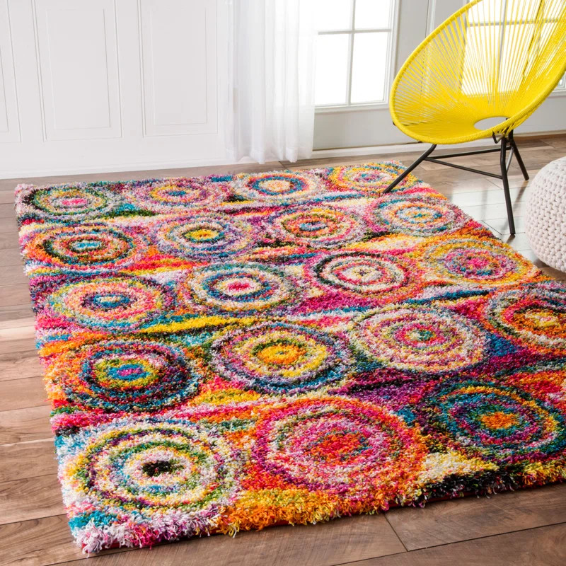 Verduzco Bohemian Circles Pink/Yellow/Multi Shag Rug | Wayfair North America