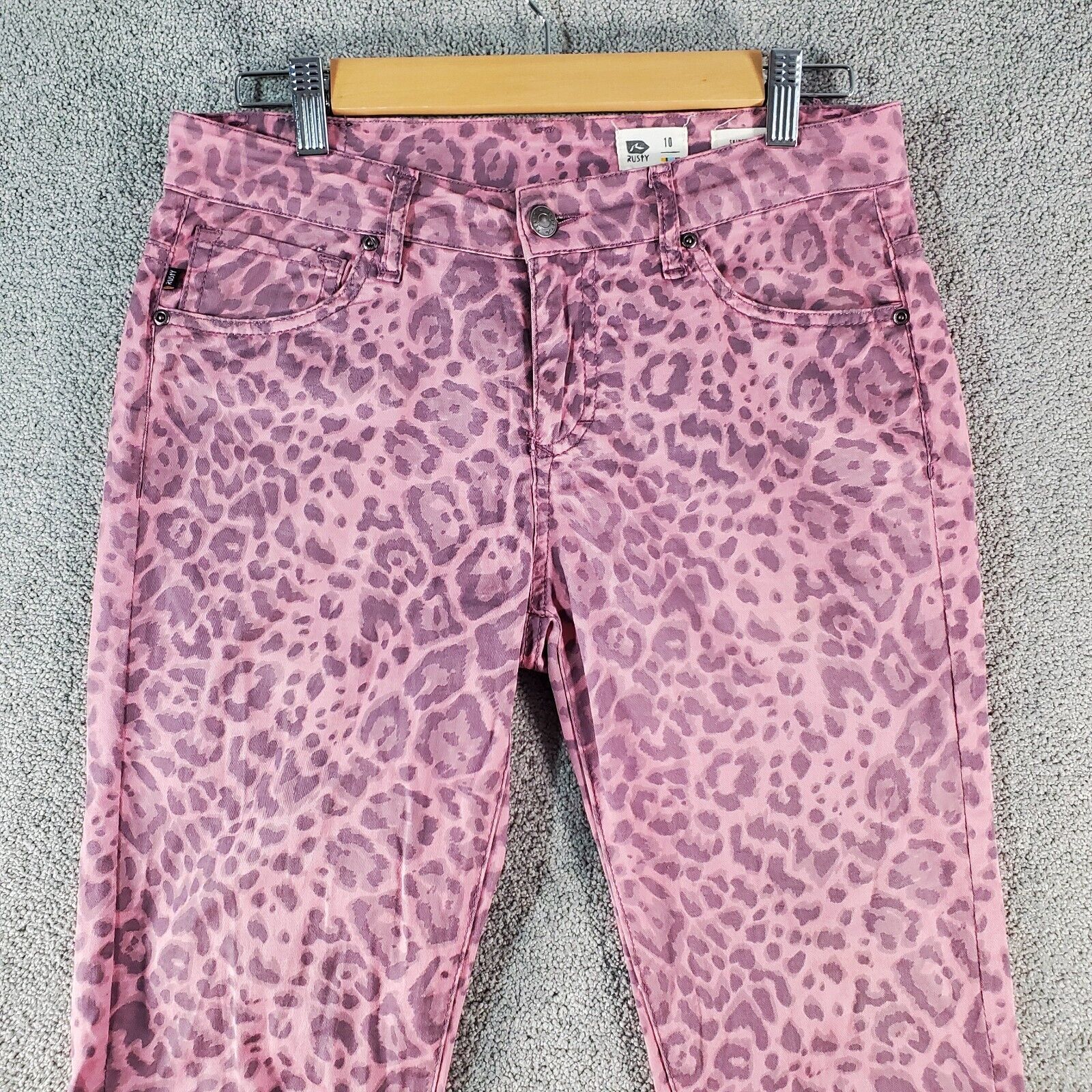 RUSTY Jeans Womens 10 Pink Skinny Low Rise Surf Denim Leopard Zip Fly Ladies | eBay AU