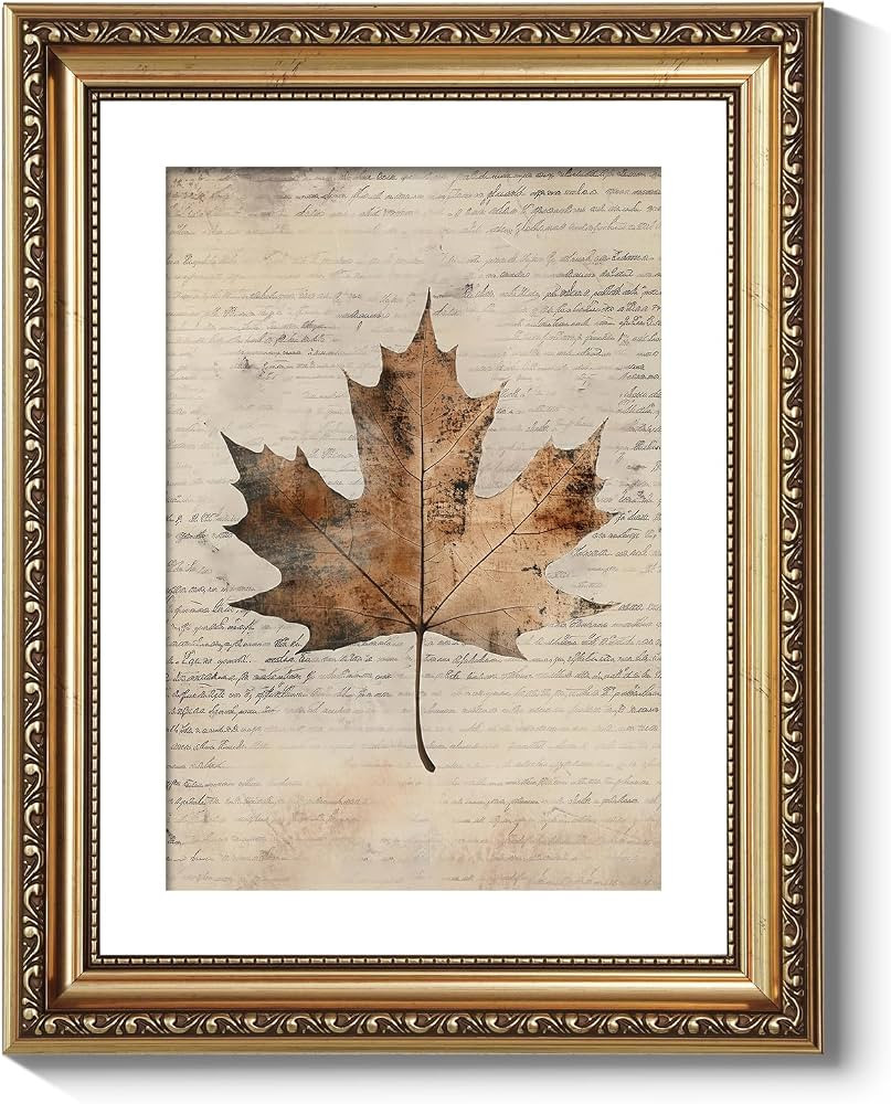 ARPEOTCY Vintage Gold Framed Wall Art, Retro Fall Maple Leaf Paintings, Neutral Rustic Autumn Can... | Amazon (US)