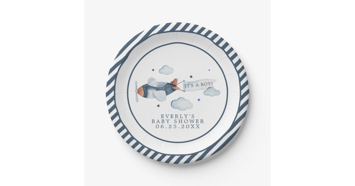 Vintage Airplane It's A Boy Baby Shower Paper Plates | Zazzle