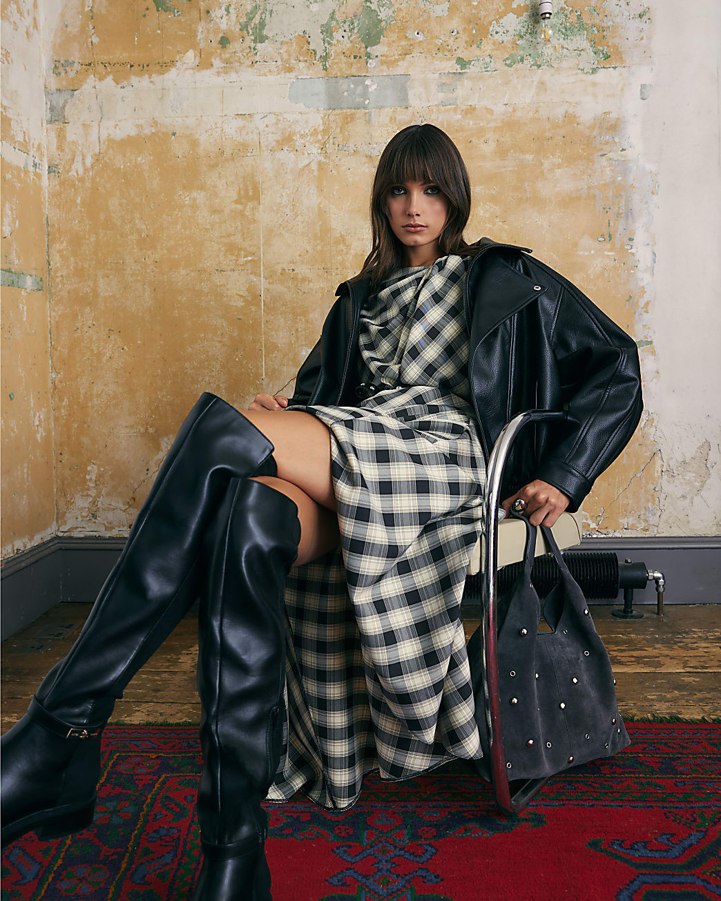 Cream Check Print Knot Maxi Dress | River Island UK & IE