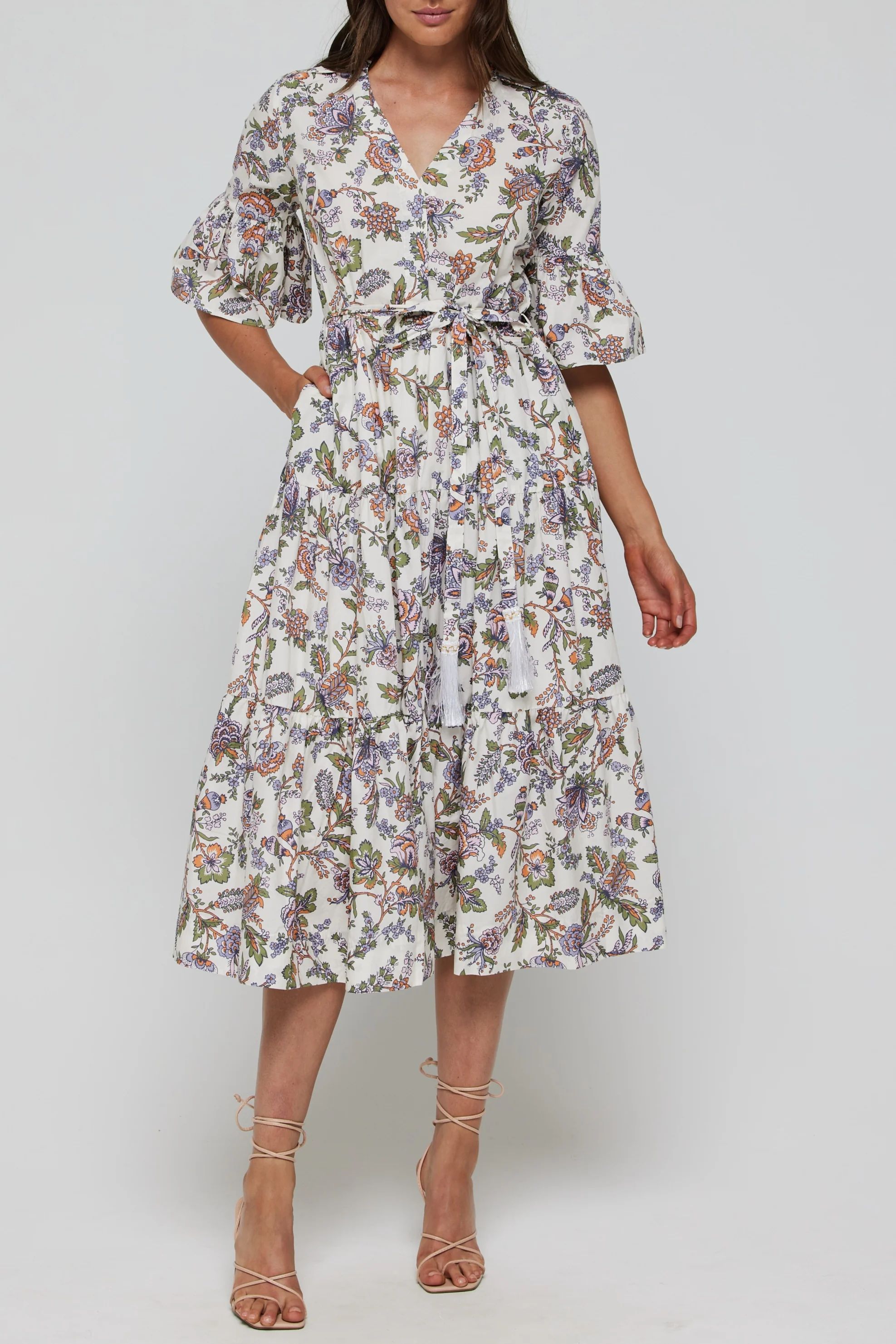 Puff Sleeve Long Dress in Ethnic Floral | Hermoza
