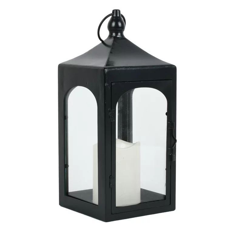 Better Homes & Gardens 12" Battery Operated Outdoor Black Metal and Glass Lantern with Removable ... | Walmart (US)