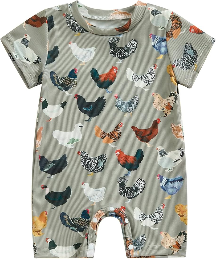 Toddler Baby Boy Girls Farm Clothes Western Farm Animals Chicken/Cow Print Romper Newborn Jumpsui... | Amazon (US)