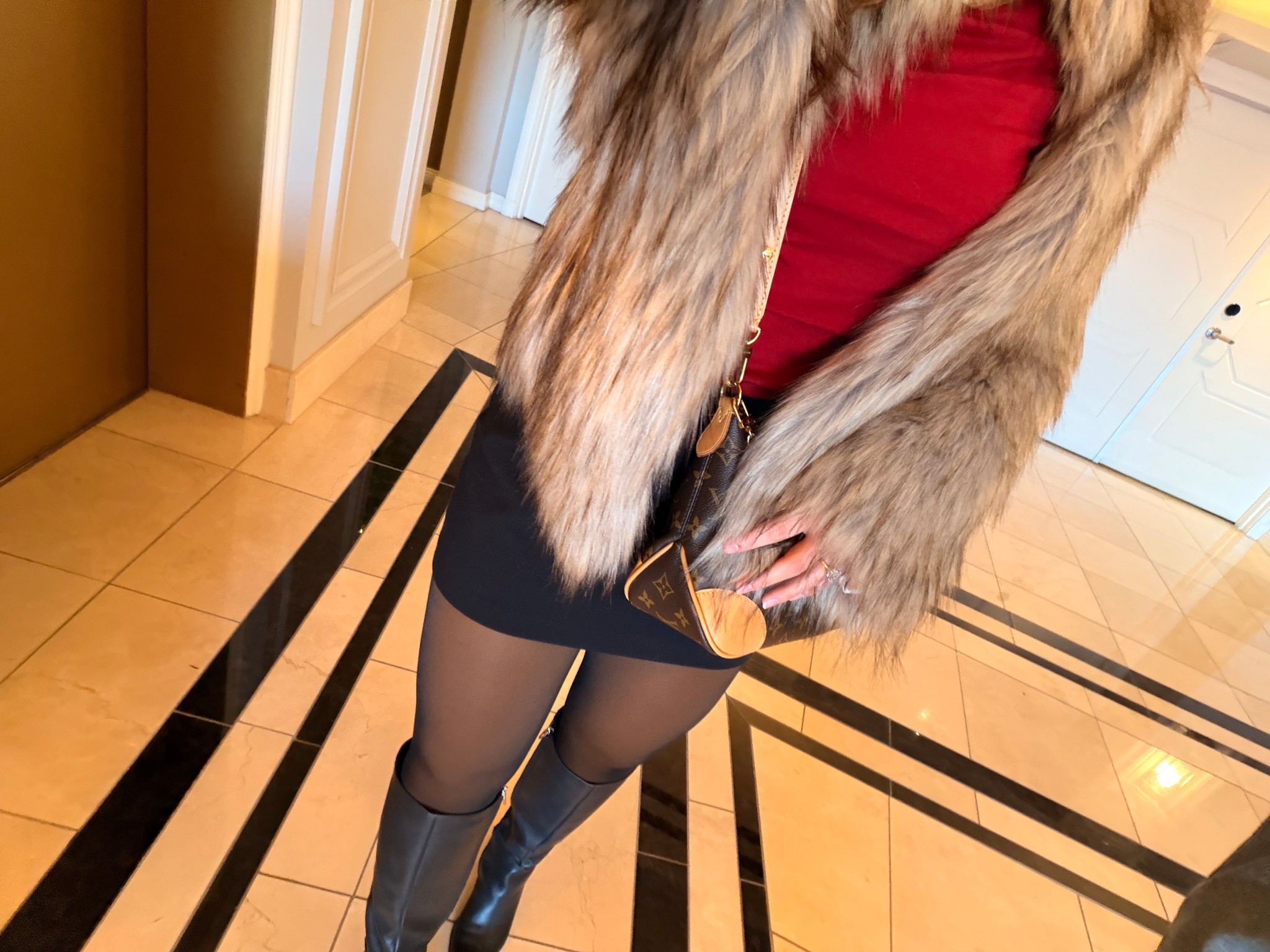 Winter dressy outfit | fleece lined pantyhose | tall back boots | fur coat | red holiday top | skirt skort | Abercrombie & Fitch | Dolce Vita | Revolve | Unreal Fur |

#LTKSeasonal #LTKTravel #LTKHoliday