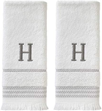 SKL Home Casual Monogram Hand Towel Set-2pc, Embroidered H, White | Available in letters A-Z. Per... | Amazon (US)