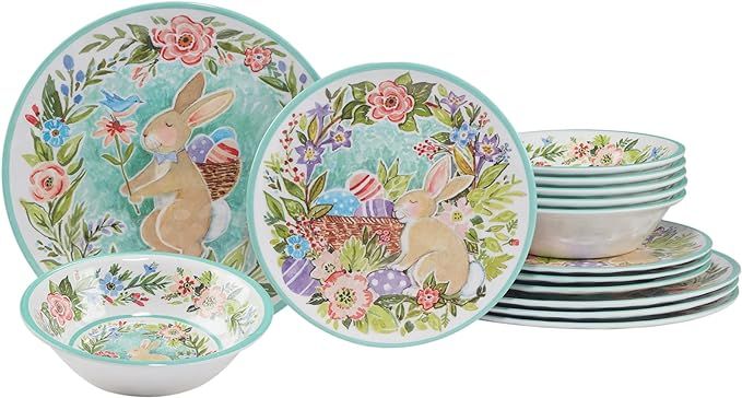 Certified International Joy Of Easter 12 Piece Melamine Dinnerware Set, Service For 4 Multicolor | Amazon (US)