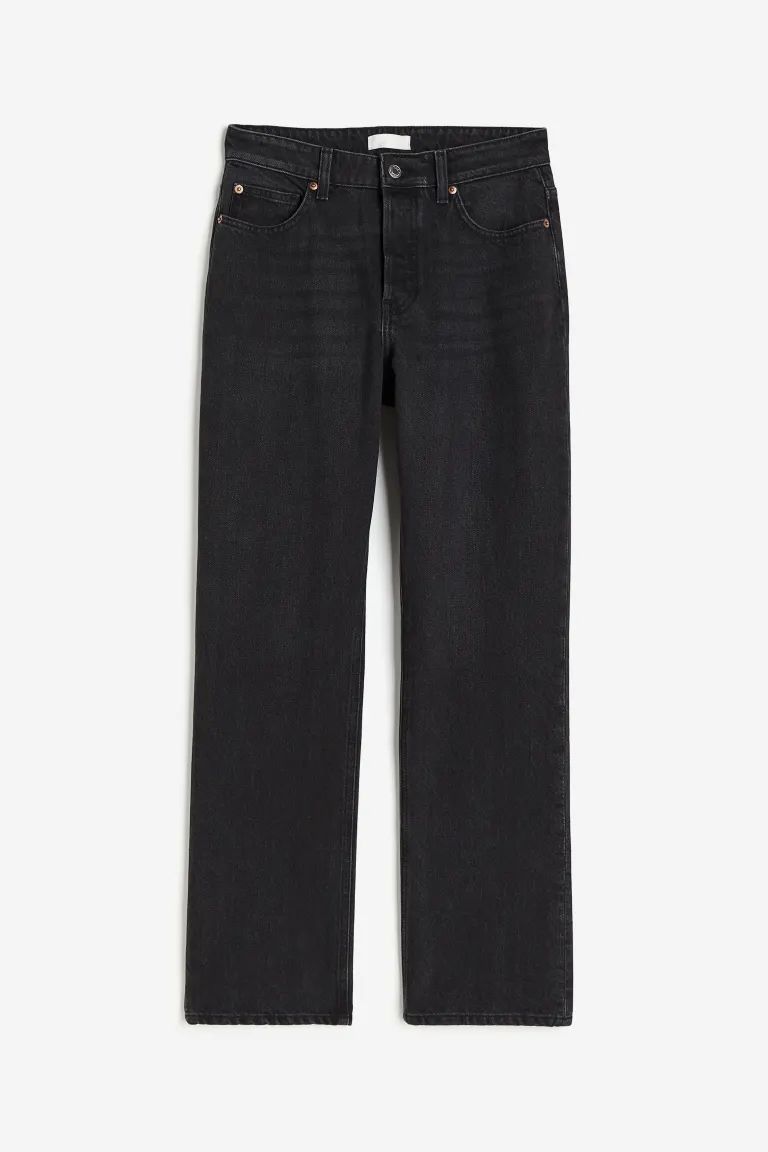 Straight High Jeans - Black/Washed out - Ladies | H&M GB | H&M (UK, MY, IN, SG, PH, TW, HK)