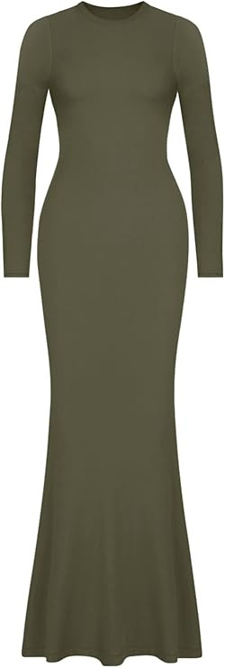 REORIA Women's Sexy Crew Neck Lounge Long Dress Elegant Long Sleeve Ribbed Bodycon Maxi Dresses | Amazon (US)