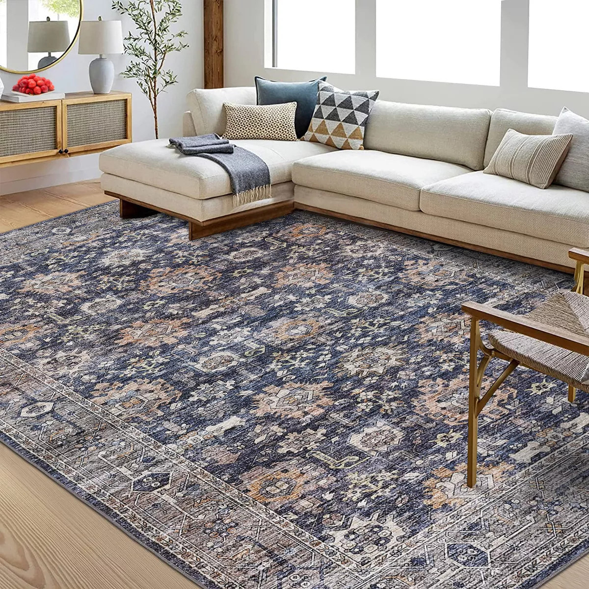 Vintage Washable Area Rug Non Slip Indoor Floral Print Distressed Rug | Target