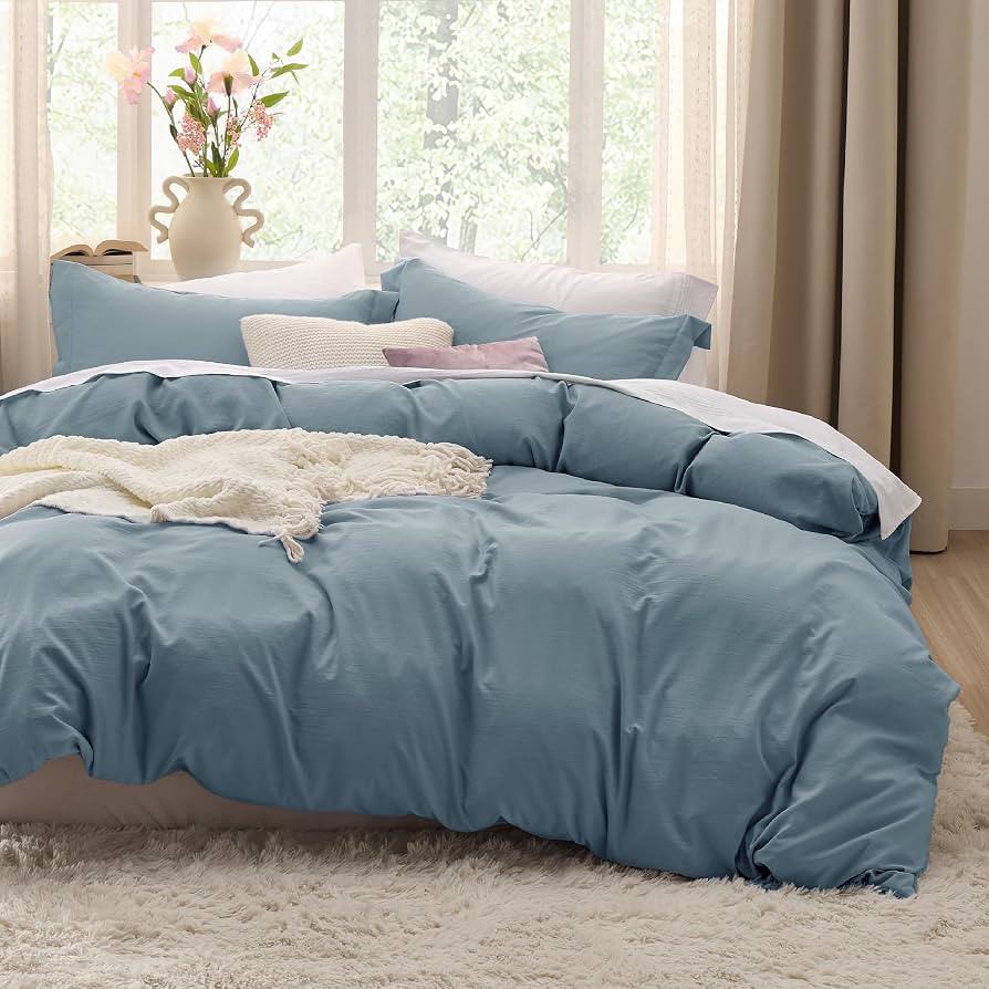 Bedsure Mineral Blue California King Duvet Cover - Prewashed Cotton-Like Polyester Extra Soft Bed... | Amazon (US)